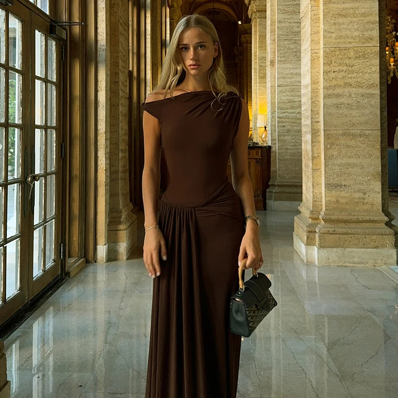 Slant Straple Twited Wait Irregular Pleated Dress
