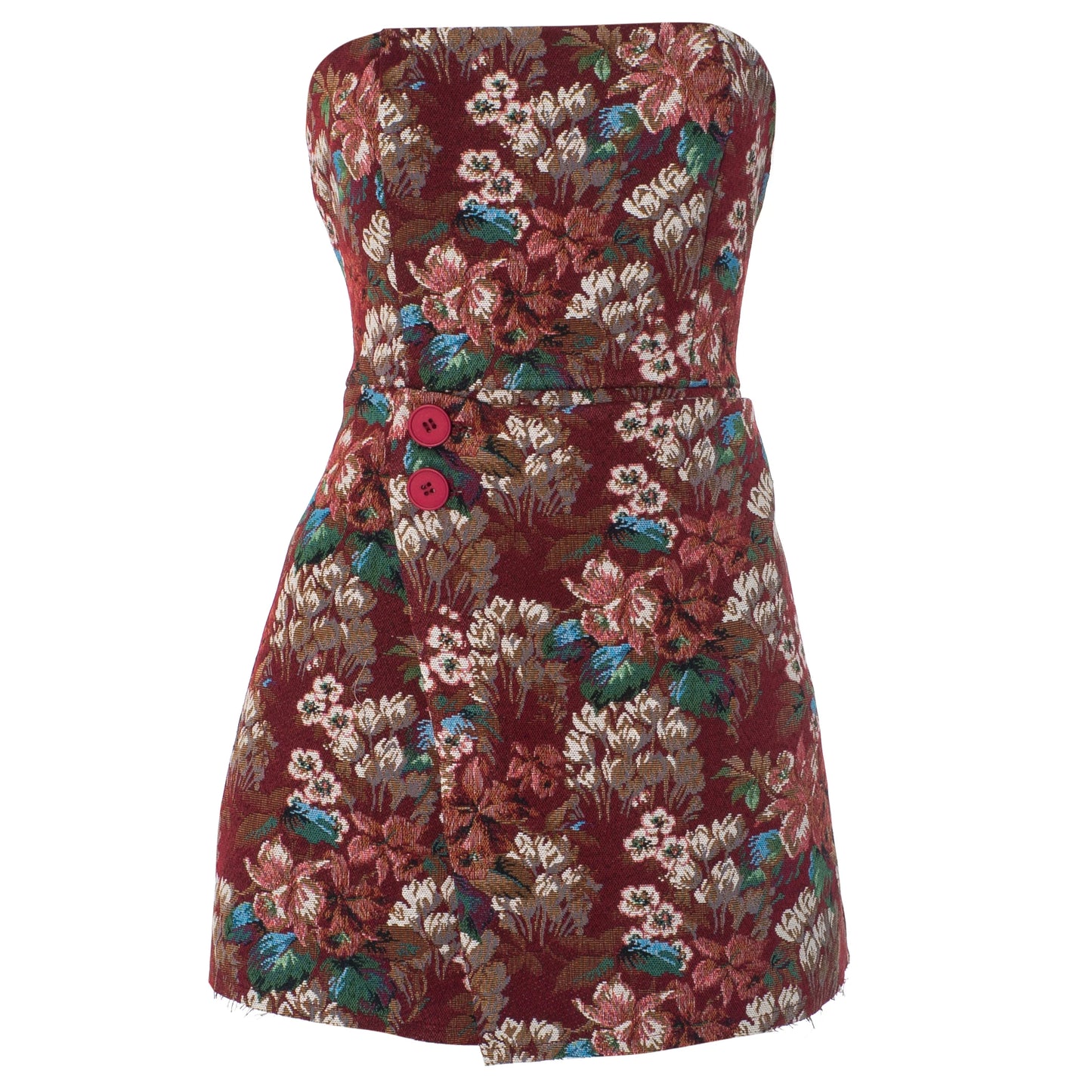 Sleeveless Strapless Sheath Floral A-Line Hem Button Mini Short Girl