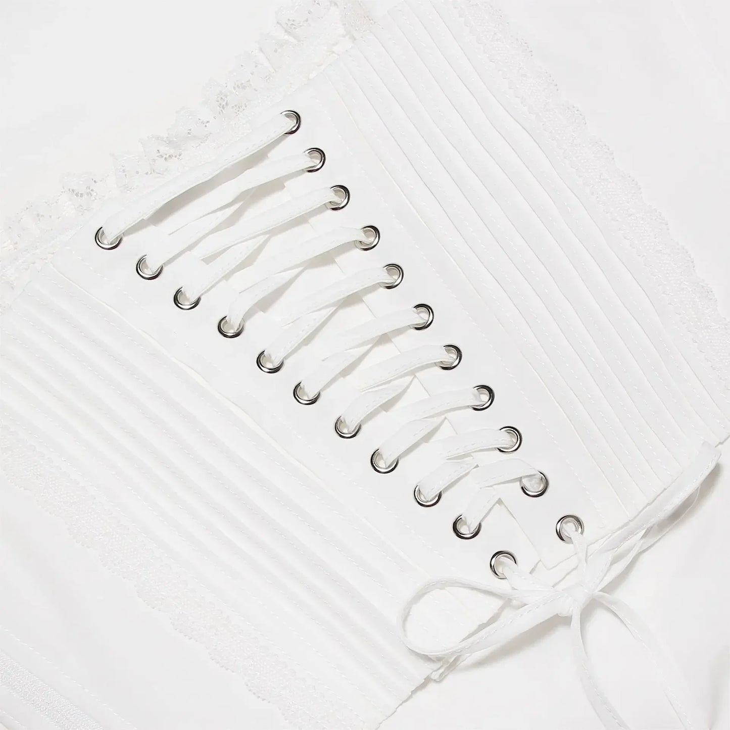 White Cropped Top Spaghetti Strap Lace Up Top Lovely Tanks & Camis