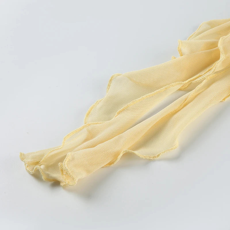 Yellow Flower Pleated Ruffles Low-Waist Mini Skirt