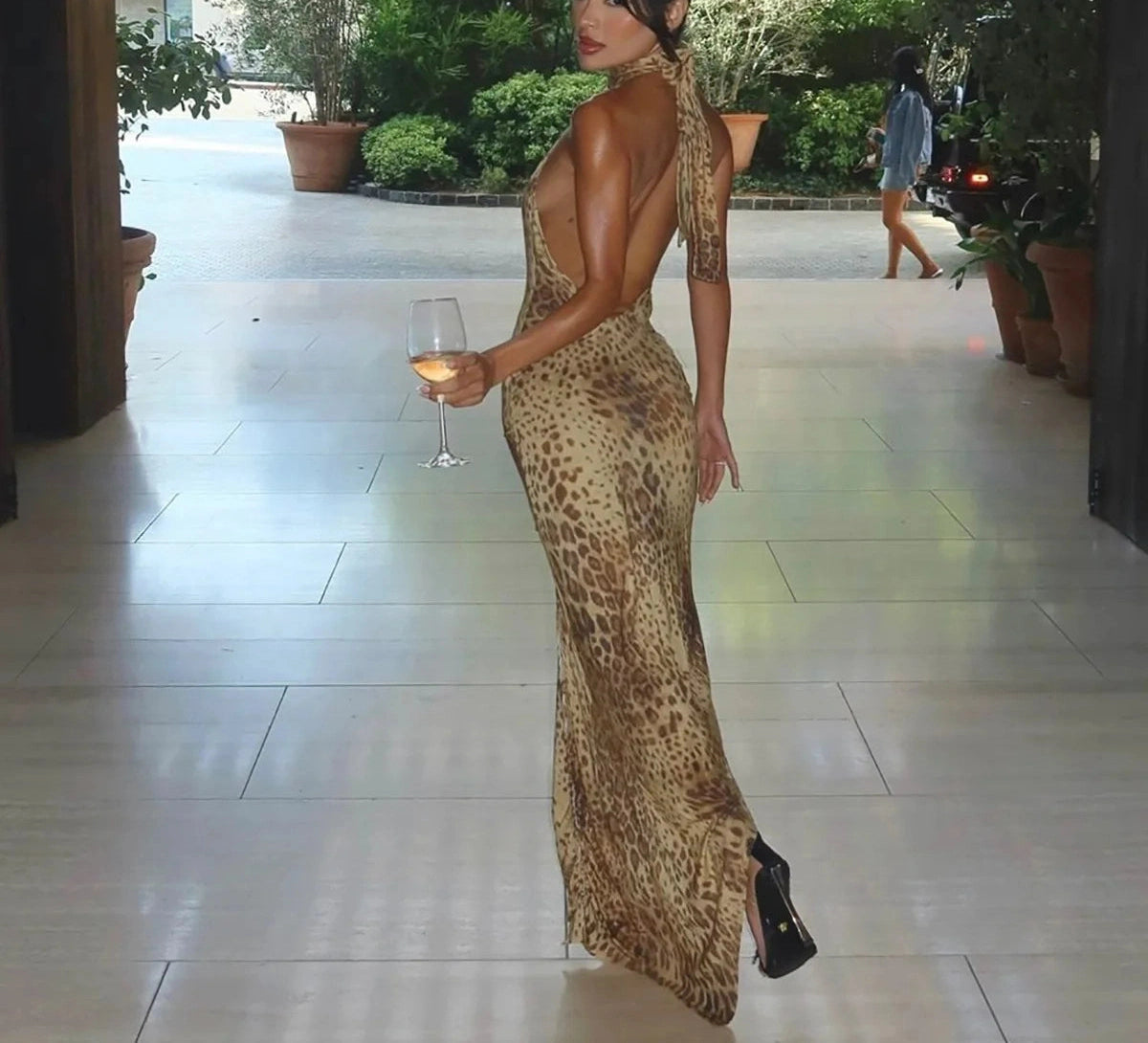 Leopard Backless Maxi Dress