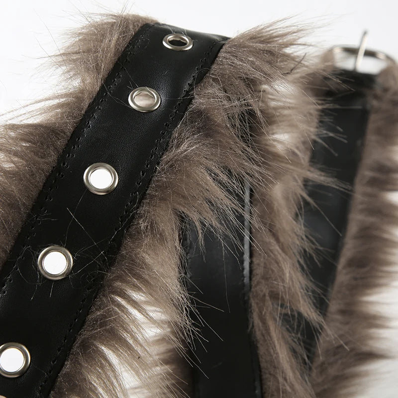 Fur Patchwork Belts Hole Adjustable Accessories Retro Rock Leather Belts