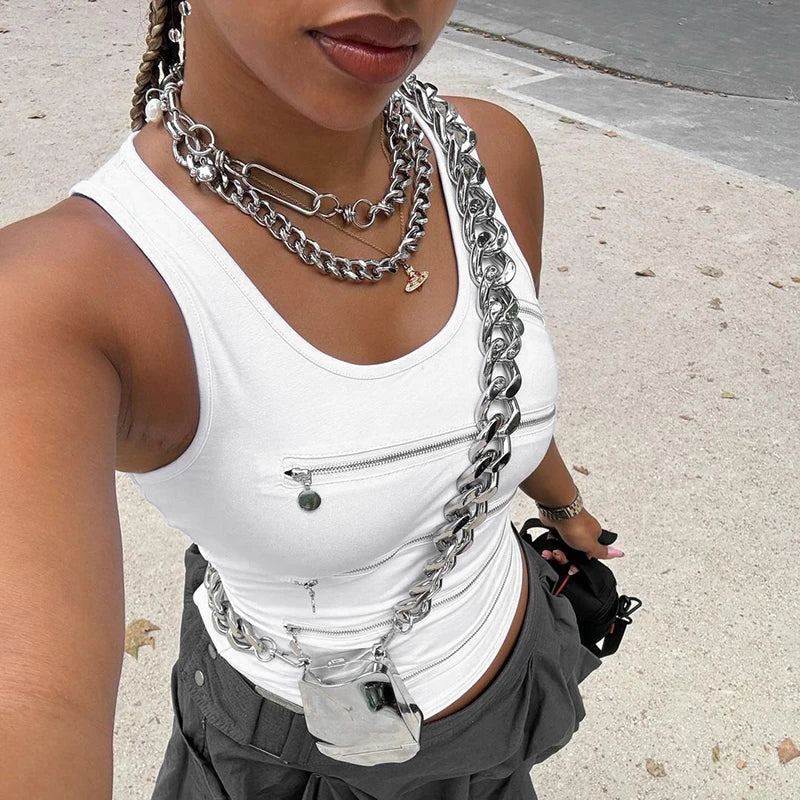 White Cut Out Slim Hollow Out Top