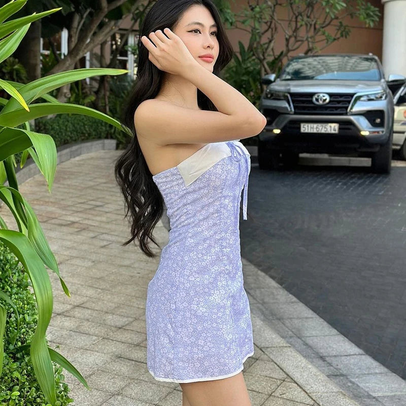 Floral Strapless Patchwork Bodycon Mini Dress