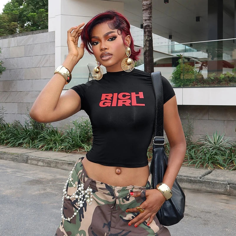 'S Short Slim Round Neck Letter Printed Short Sleeve T-Shirt Top Versatile