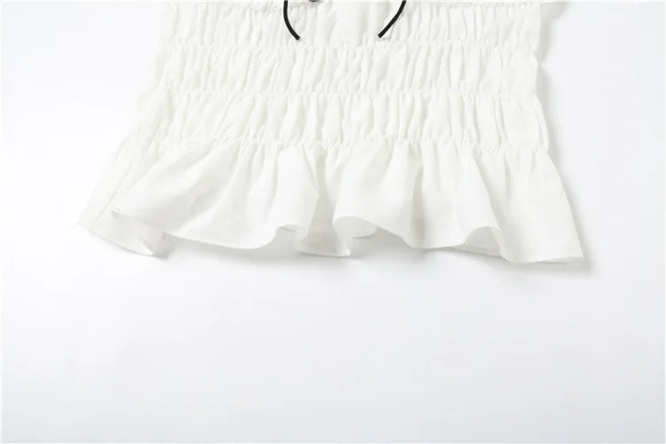 Sweet Shirring Two Piece Set Low-Neck Backless Ruched Camisole Tierred Skirt