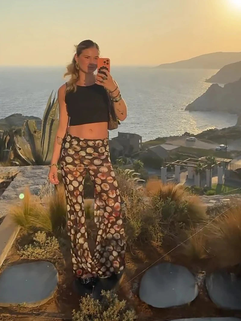 High Waist Mesh Wide Leg Pants