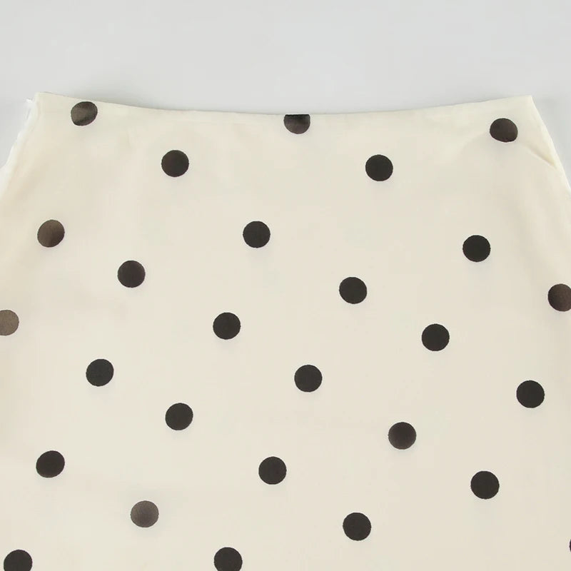 Beige Midi Skirt with Black Dots