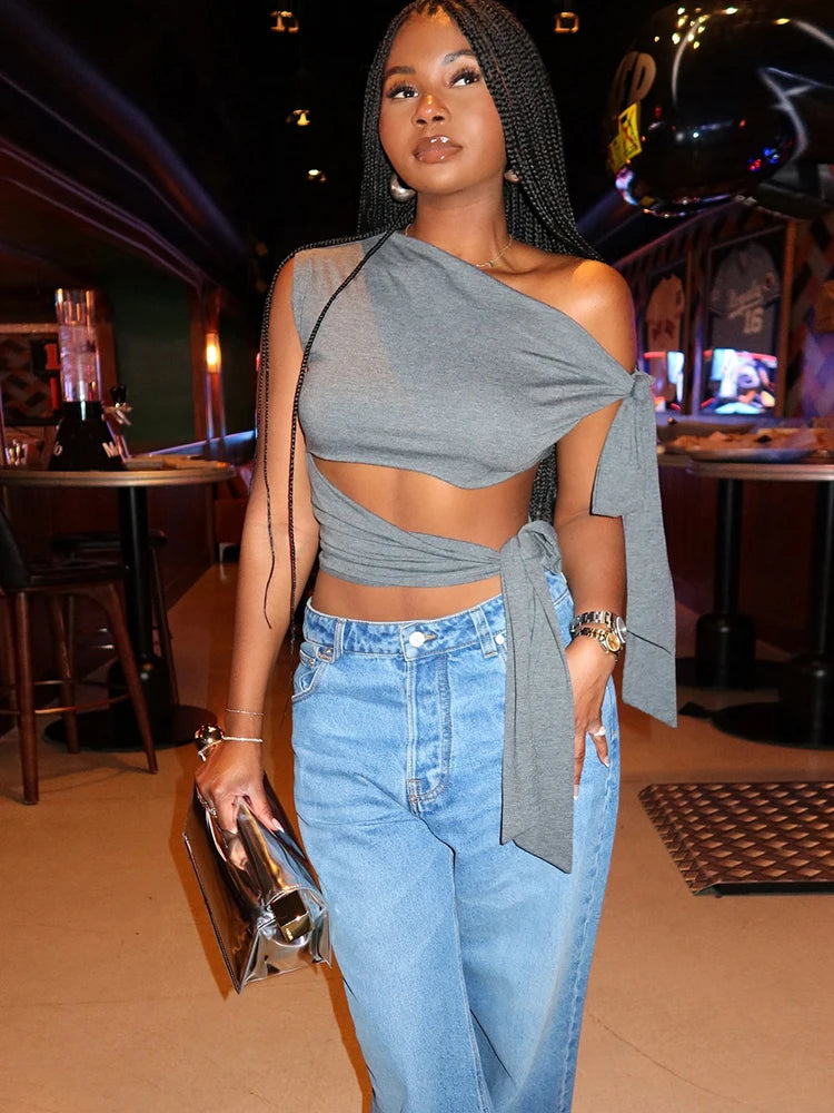 Grey Knit Slim Top