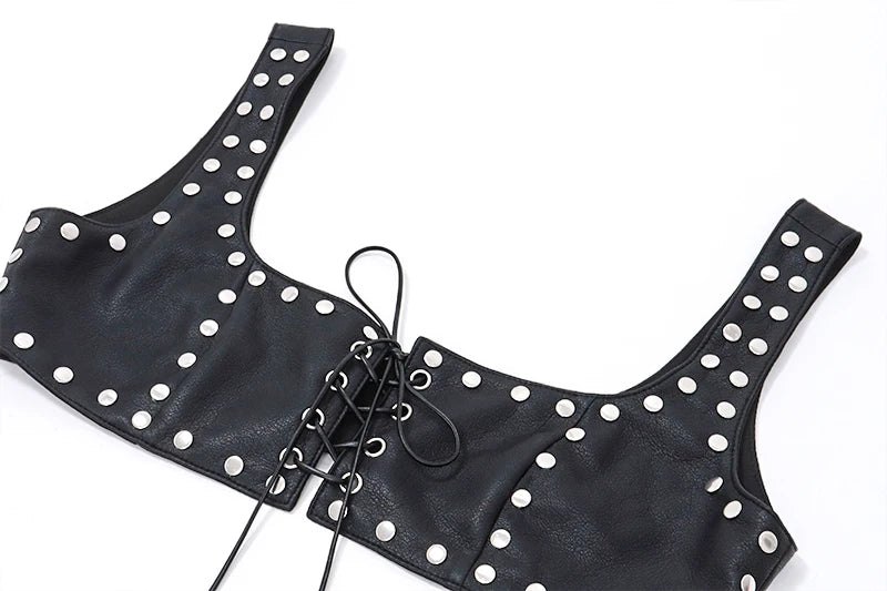 Black PU Leather Backless Crop Top