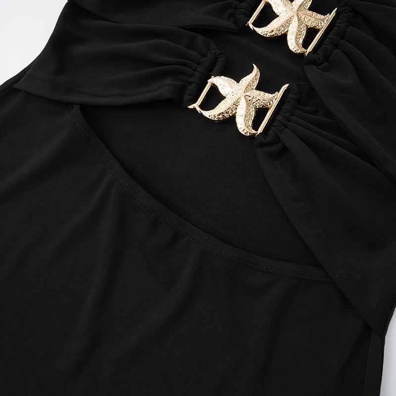 Black Strapless Hollow Out Slim Mini Dress