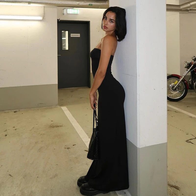 Black Strapless Long Sleeve Bodycon Maxi Dress
