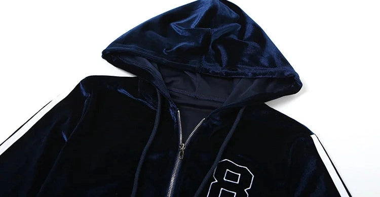 Sporty Two Piece Set Hooded Shirring Zipper Number Print Jacket Contrast Patchwork Mini Shorts Suit
