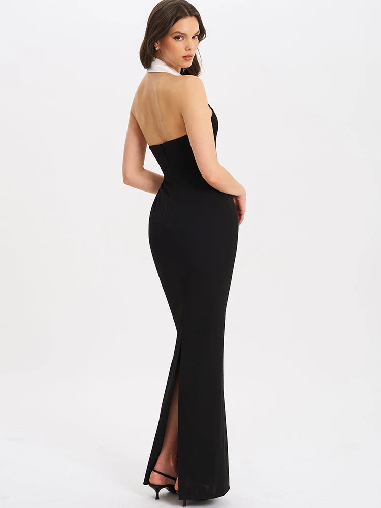 Button Maxi Dress Black Dressp V-nec Dress Slim