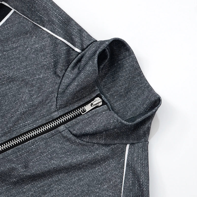 Color Collision Collar Zipper Stretch Sports Short-Sleev Playsuits