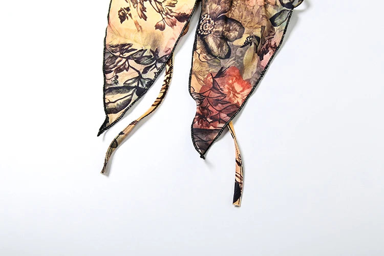 Foliage Print 2 Piece Set Halter Backless Camisole Back Split Maxi Skirts Matching