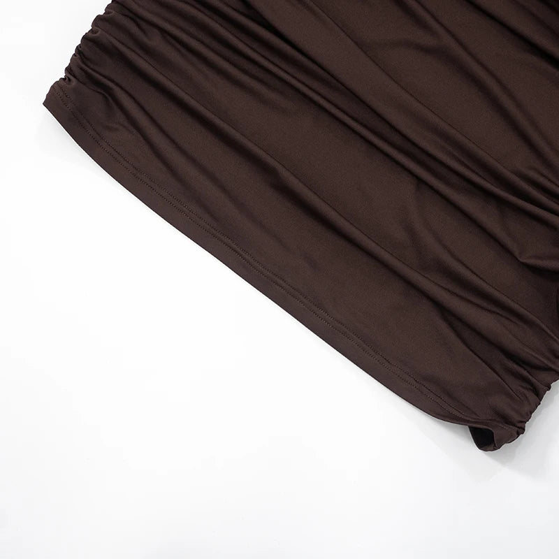 'S Spring Color Single Shoulder Shrink Pleated Tight Package Hip Dress Causal Dress
