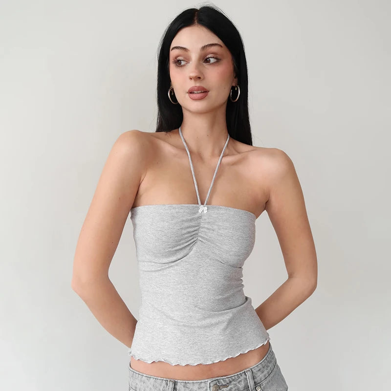 Bow Sweet Tank Top Straple Top Halter Skinny Backless Crop Top