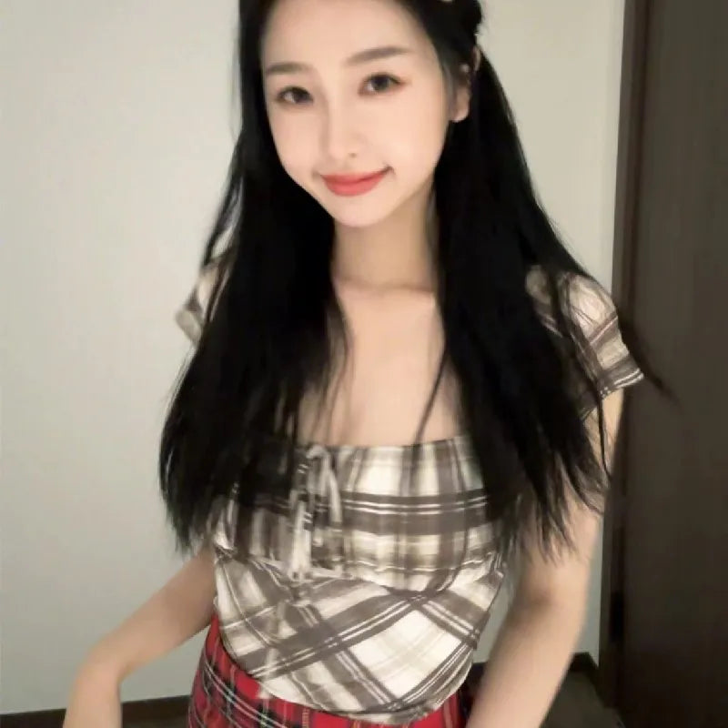 Brown Plaid Slim Top