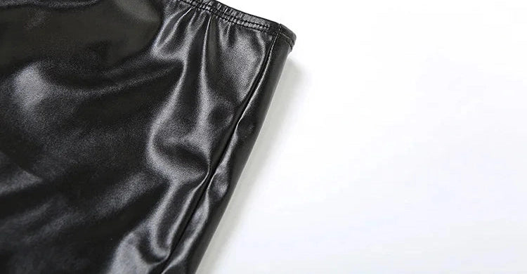 Black Faux Leather Hollow Two Piece Set