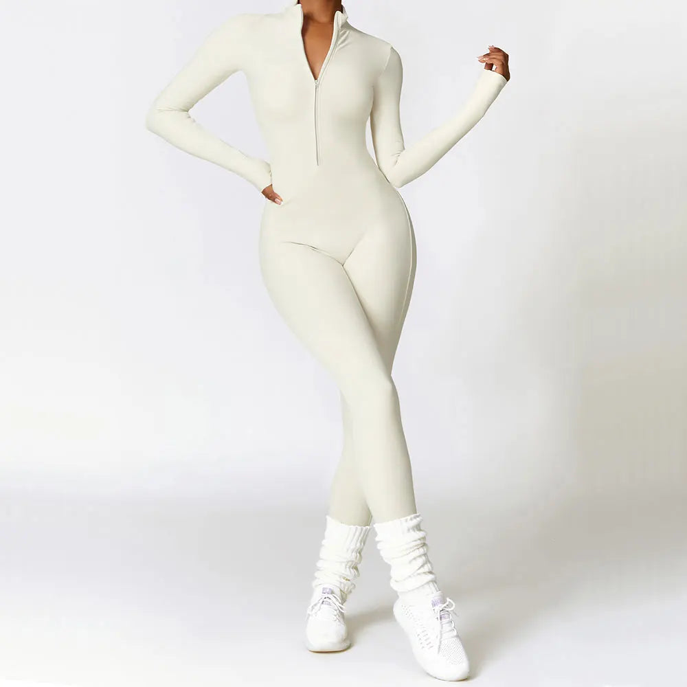 Zipper Yoga Rompers Long Sleeved One-piece Sports Gym Jumpsuits Workout High-intensity Fitness Skin-tight Garment