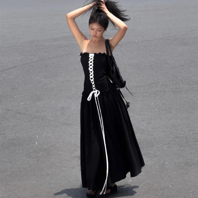 Black Backless Loose Maxi Dress
