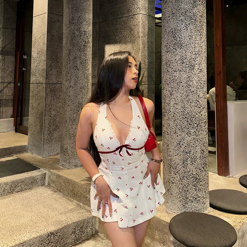 White V-Neck Backless Mini Dress