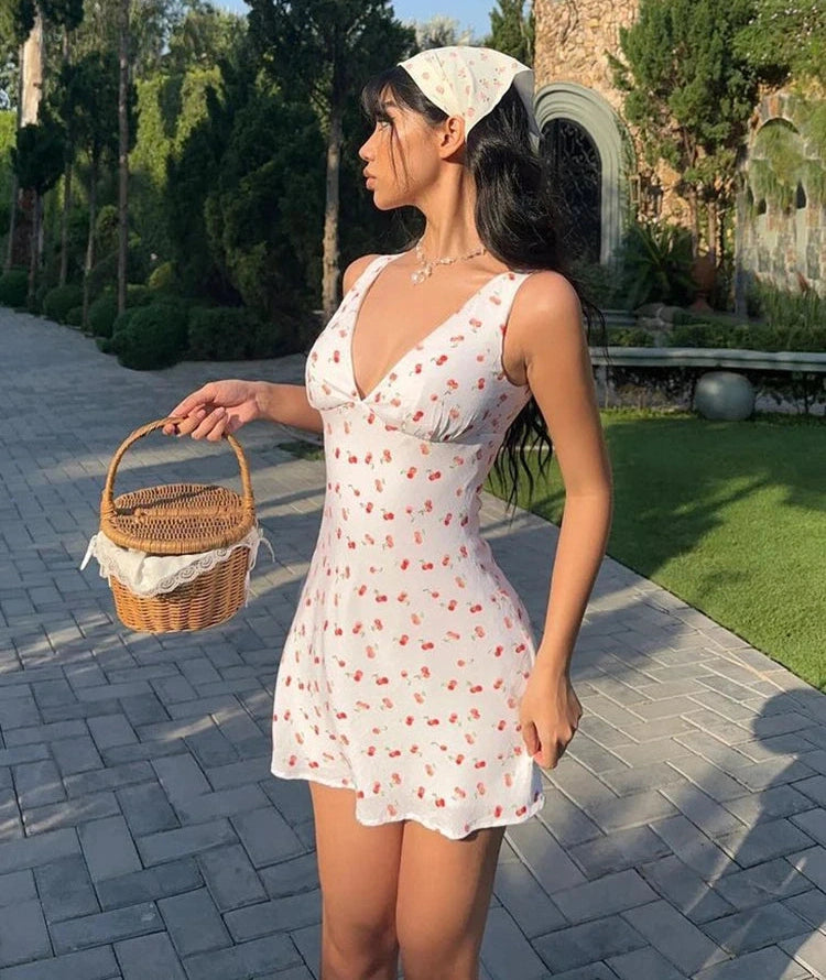 Cherry Straps Backless Draped Bodycon Mini Dress