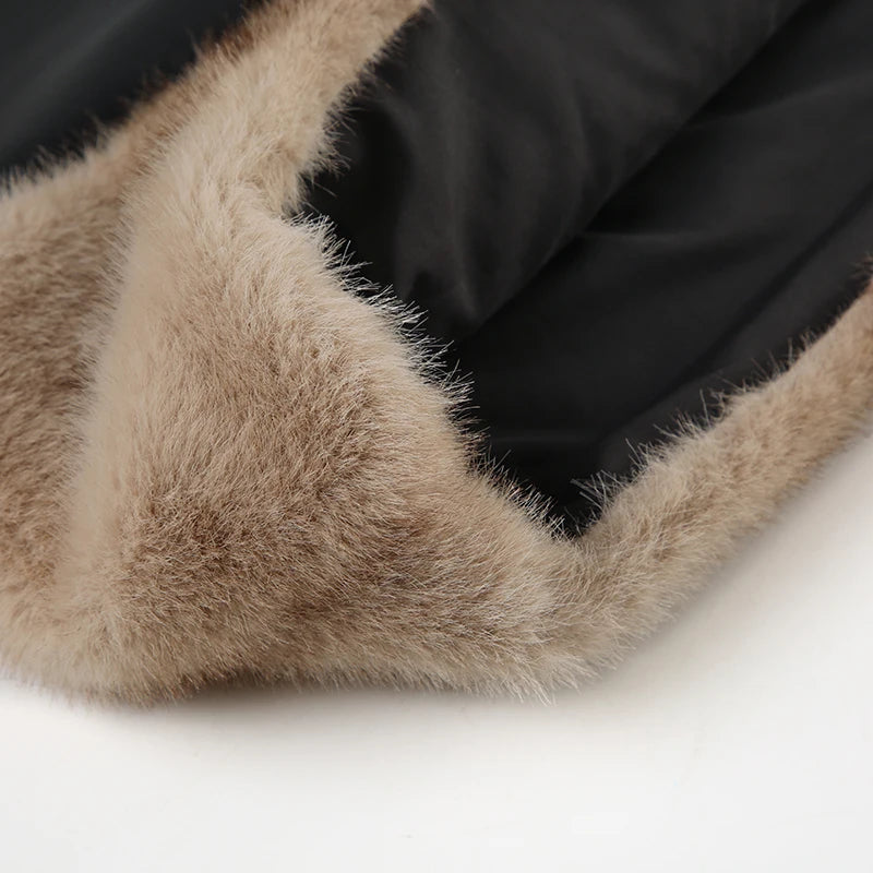 Furry Two Pieces of Sets Backless Strapless and Mini Skirts Slim PU Cloth