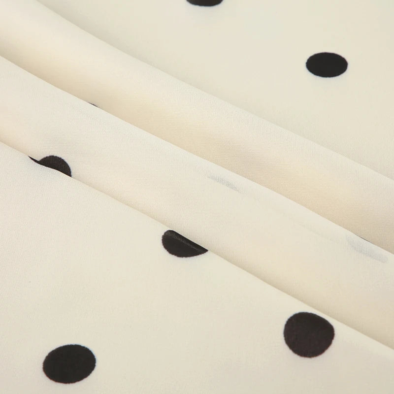 Beige Midi Skirt with Black Dots