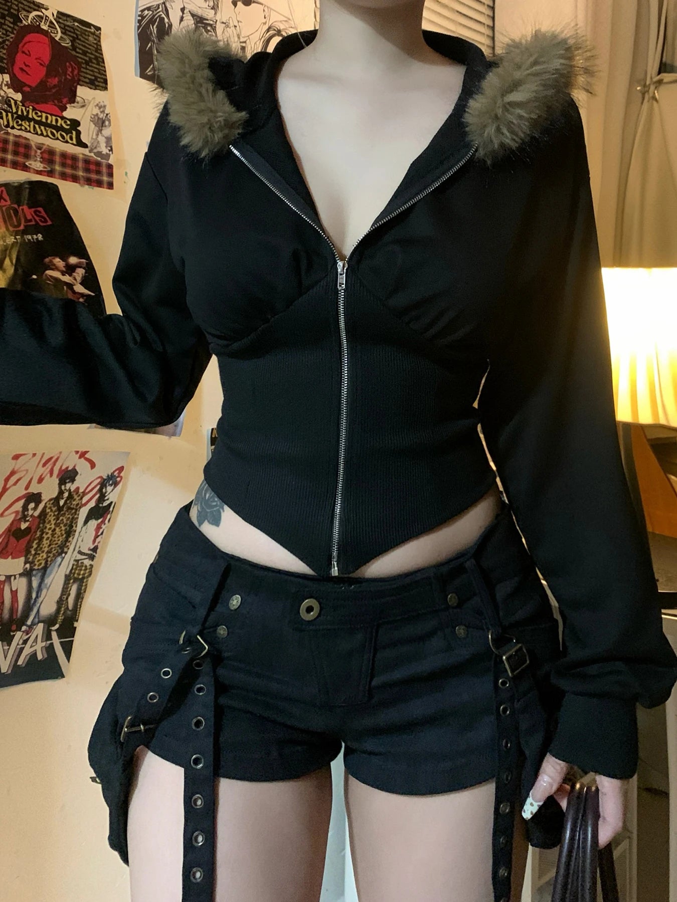 Zip Up Fur Neck Hoodie Coats Slim 's Jackets s