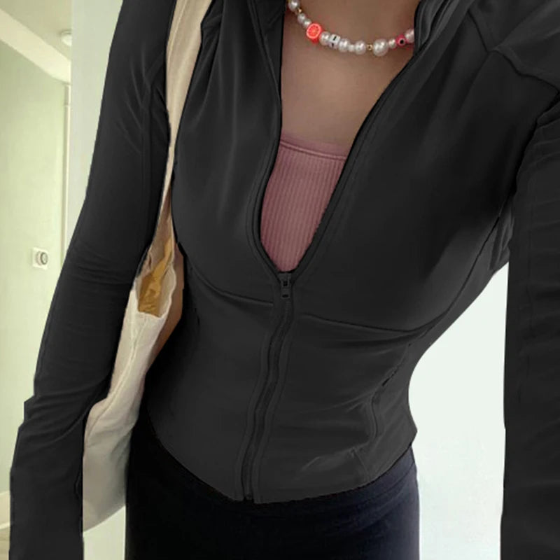 Slim 's Hooded Jackets Zip Up Bodycon Coats
