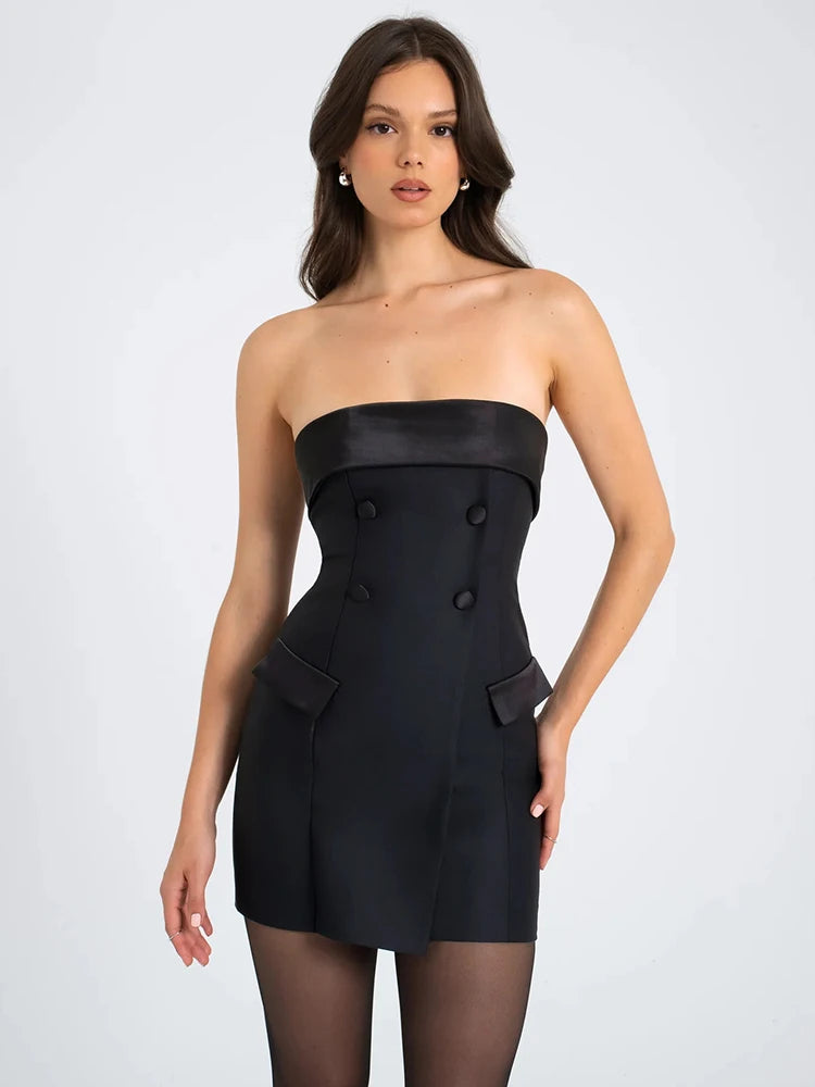 Off Shoulder Zipper Dress Khaki Backless Double Breasted Dress