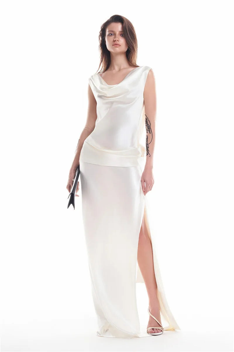 Satin Backless High Split Maxi Dress
