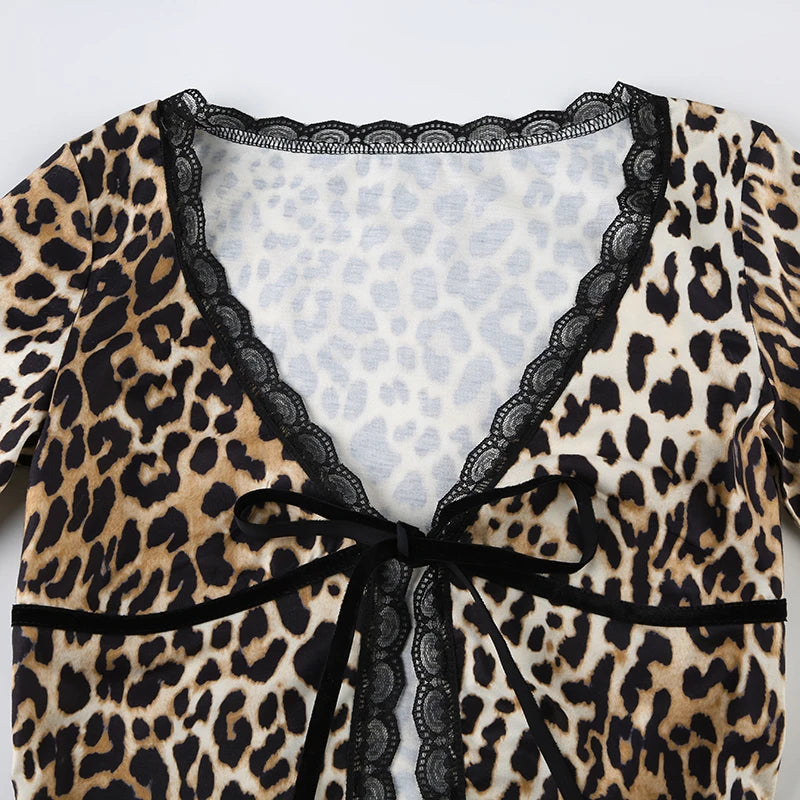 Leopard Lace Trim Split Top
