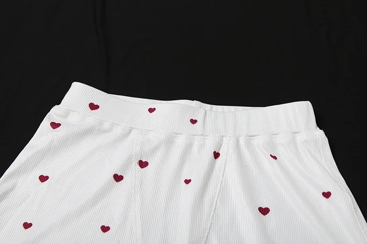 Comtable Heart Print Two Piece Set Square Collar Sleeveless Crop Top Stretch Shorts