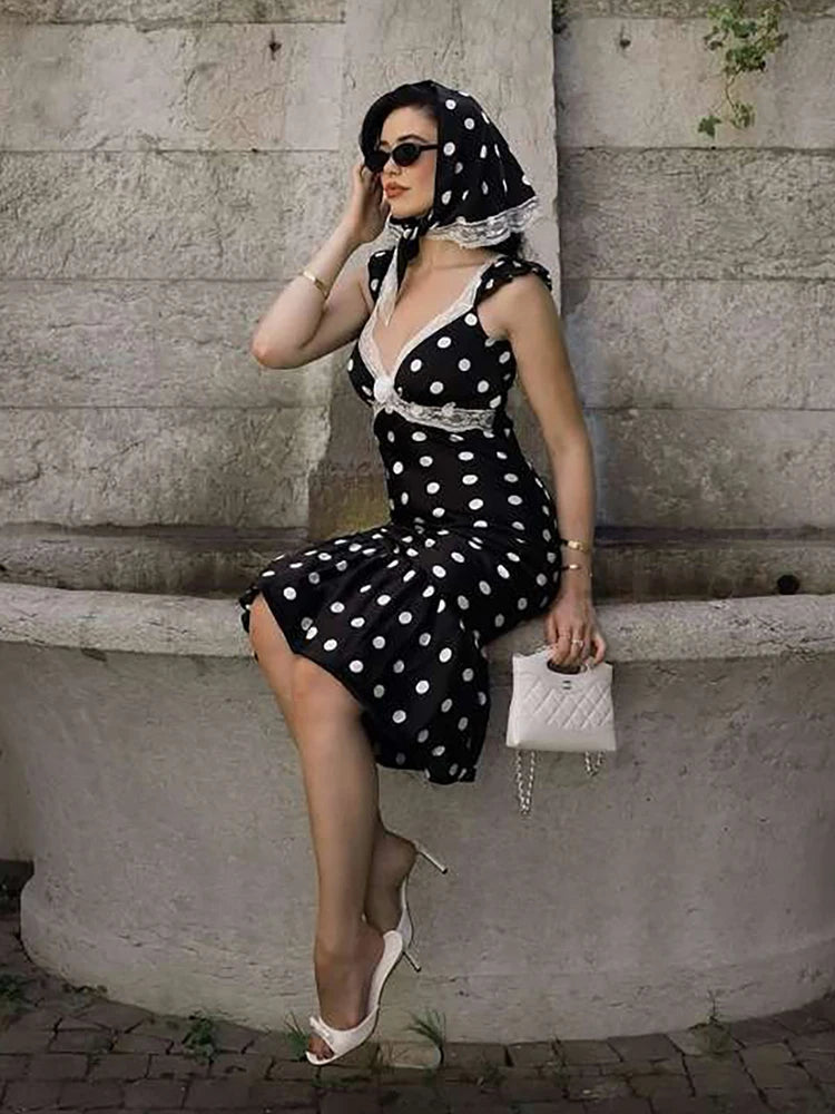 Black Backless Polka Dot Ruched Bodycon Midi Dress