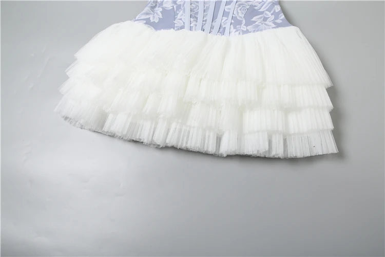 Patchwork Dress Anti-Fishbone Flower Dark Lines Bandeau Multi-Layered Pleats Fluffy Sweet Mini Bodycon