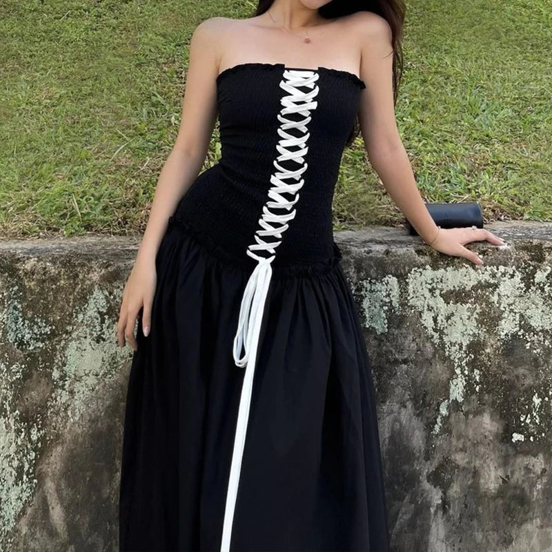 Black Backless Loose Maxi Dress