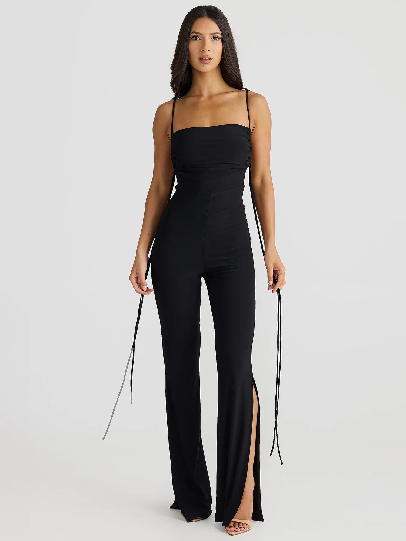 Backless Halter Lace Up Irregular Split Long Pants Jumpsuit