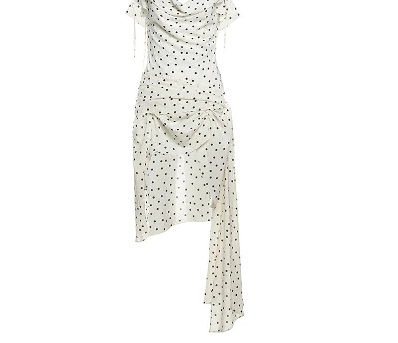 Polka Dot Dress Swing Collar Irregular Hem Ruffles Sleeveless Backlesssee Through Street Mini Bodycon