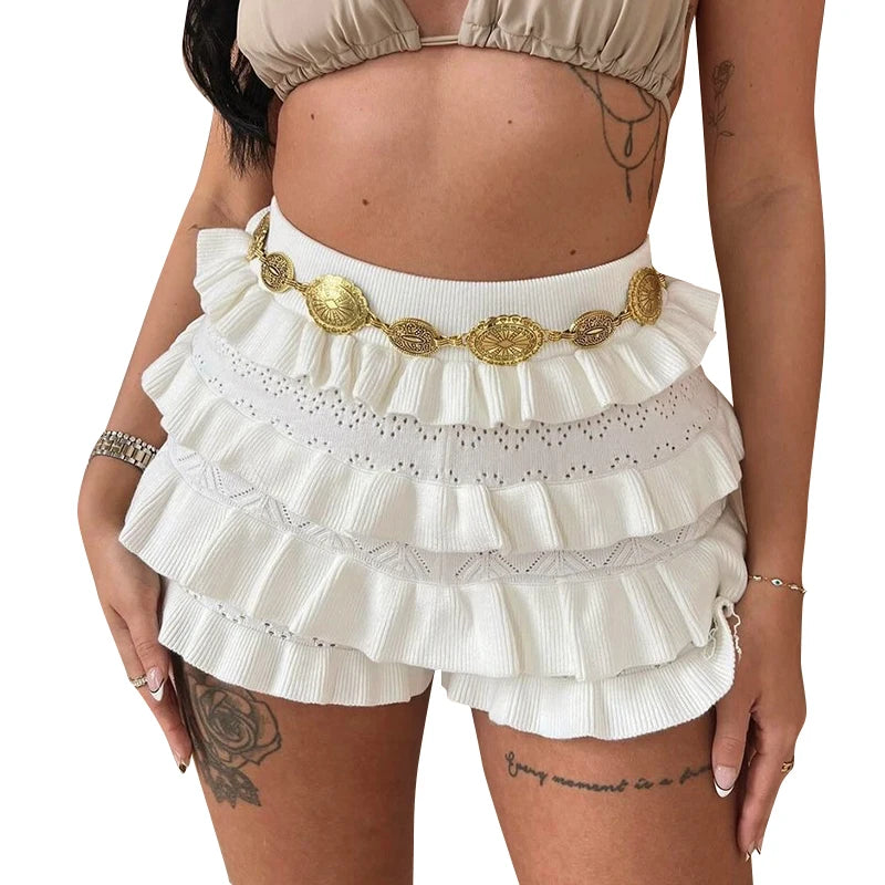 Knit Tierr Skort Trend Stretch Wild Skinny Ruffl Mini Skirt