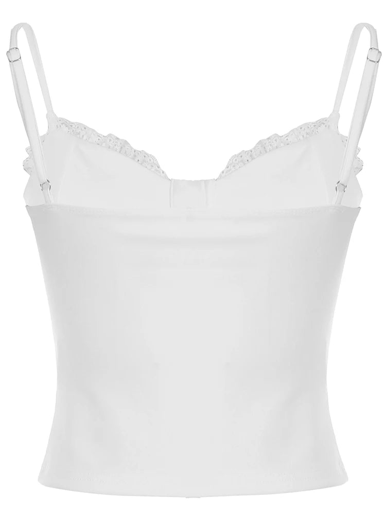 Lace Button Camisole Slim Crop Top Retract Your Waist Vest Top