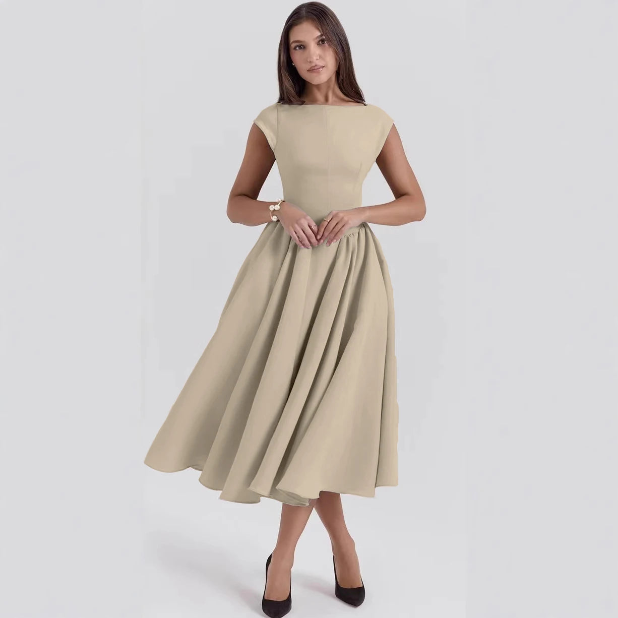 French Backless Sleeveless Pleated Slim Fit Vest Dress for