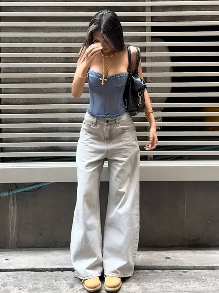 Folds Strapless Top Patchwork See Through Backless Wild Vest