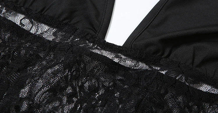 Lace Patchwork Two Piece Set Halter Backless Sheer V-neck Tanks Trim Matching Long Skirt Suits