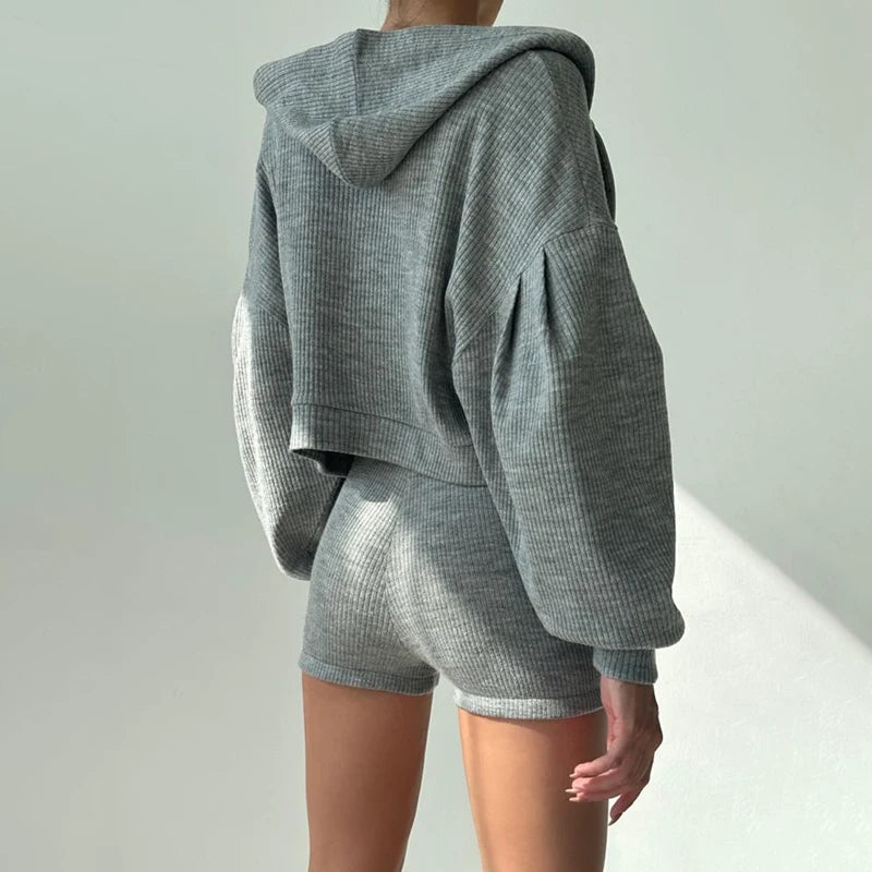 s Sporty Three-piece Set Zip up Hoodies American Retro Knitted