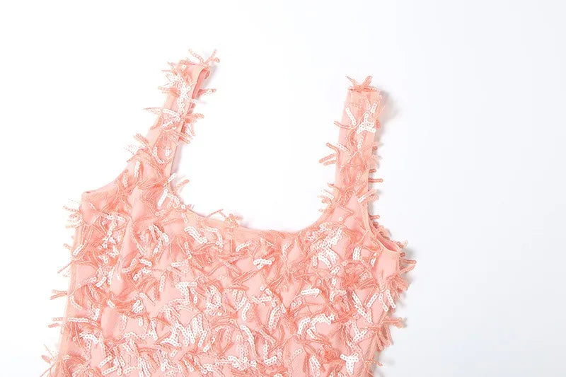 Orange Sequins Backless Split Mini Dress