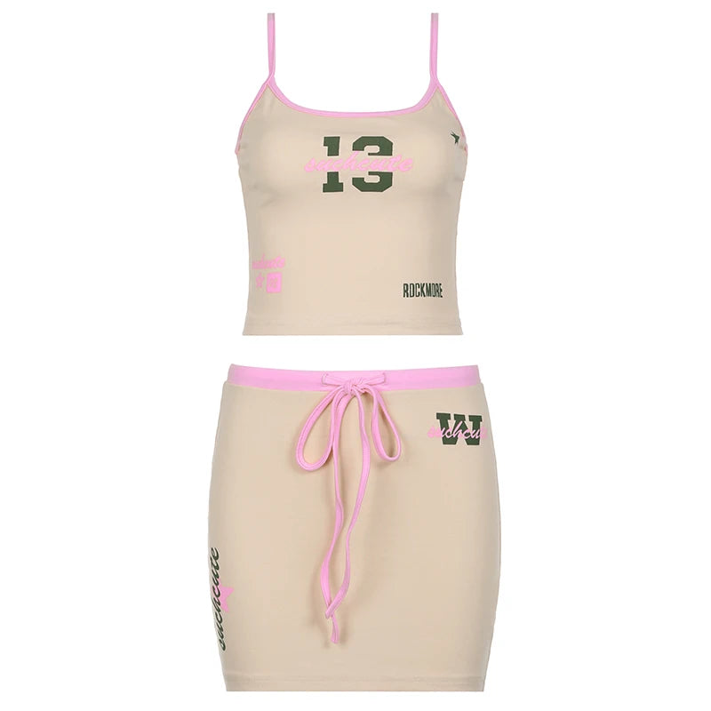 Letter Print Two Pieces of Sets 's Camisole and Mini Skirts