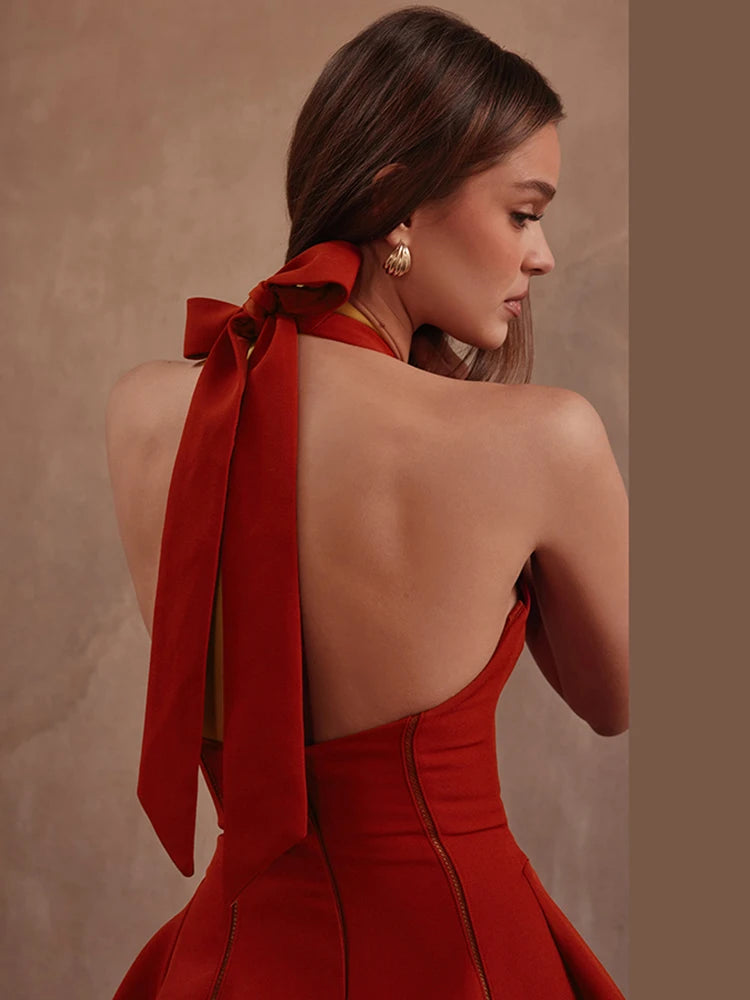 Halter Dress Bandage Low-Neck Hollow Backless Simple Classic Fads Thin